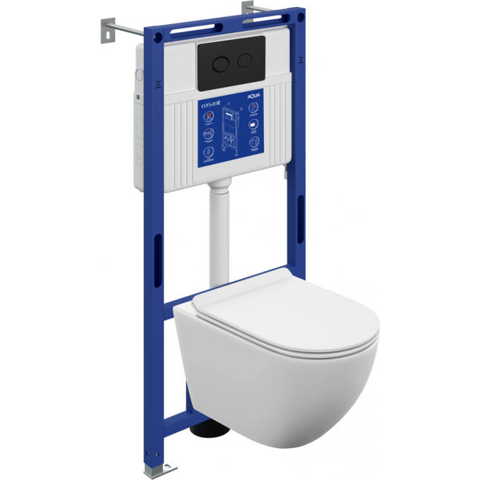 Комплект CERSANIT BRASKO VORTEX DPL EO slim инсталляция AQUA 50 PRIME P кнопка ACCENTO CIRCLE пластик черный 69478